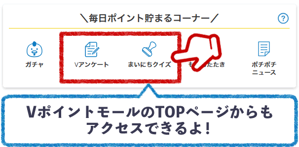 VポイントモールのTOPページからもアクセスできるよ！