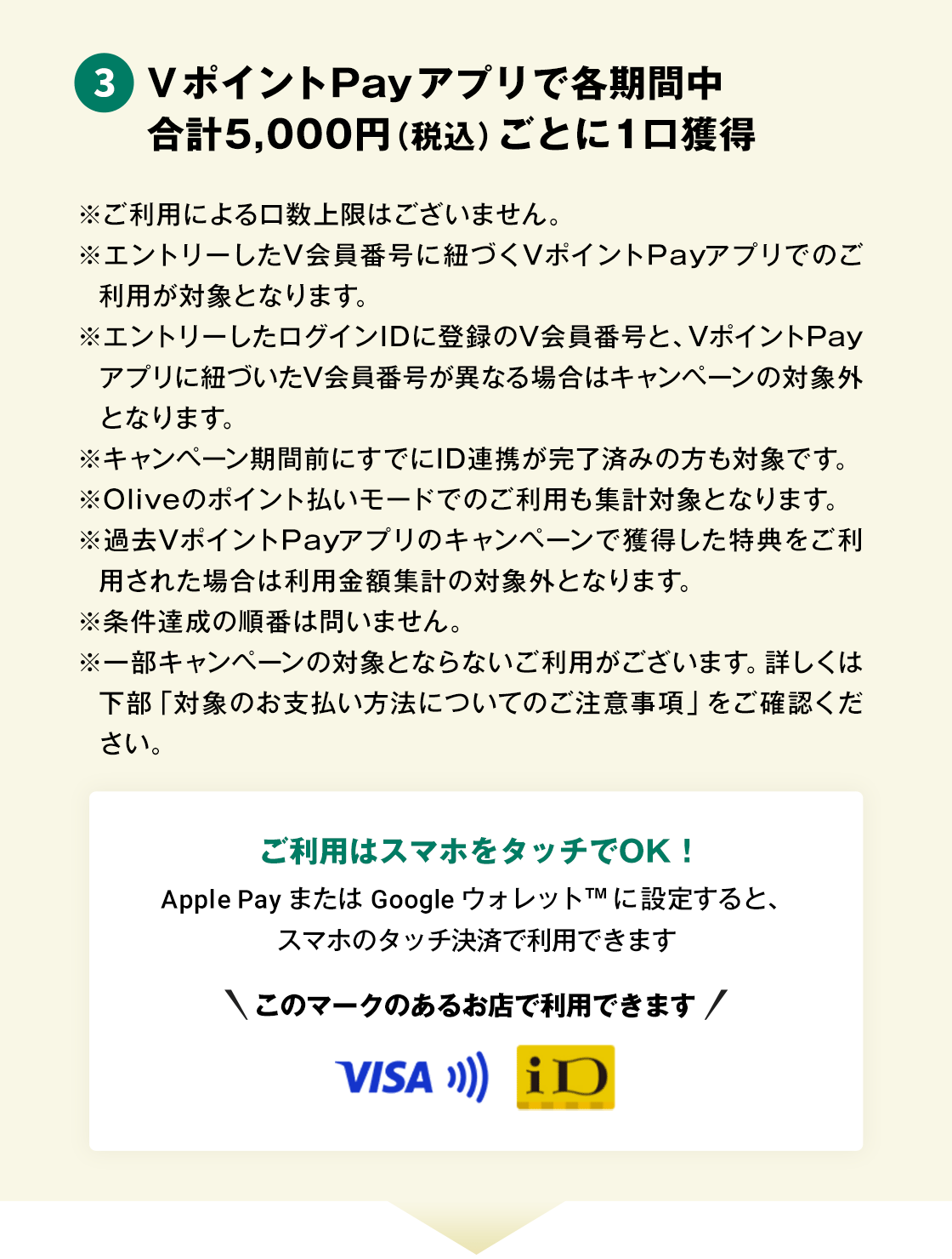 ③VポイントPayアプリで各期間中合計5,000円(税込)ごとに1口獲得