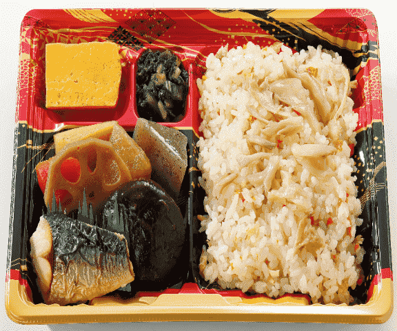 舞茸ご飯と自社製煮物の弁当
